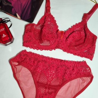 ست لباس زیر گیپور مخمل قرمز