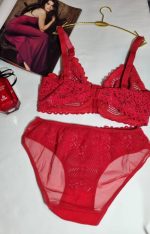 ست لباس زیر گیپور مخمل قرمز - تصویر 2