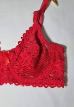 ست لباس زیر گیپور مخمل قرمز - تصویر 3