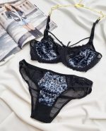 ست لباس زیر گیپور پلنگی (آبی)