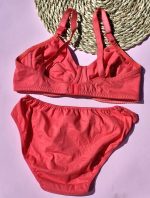 ست لباس زیز نخ پنبه فنر دار سما (گلبهی )