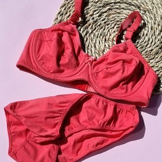 ست لباس زیز نخ پنبه فنر دار سما (گلبهی )