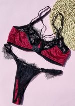 ست لباس زیر هارنس دار مدل لیان(زرشکی)