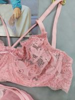 ست لباس زیر گیپور هارنس دار مدل یسنا (صورتی )