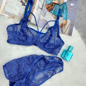 ست لباس زیر گیپور هارنس دار مدل نسترن(آبی)