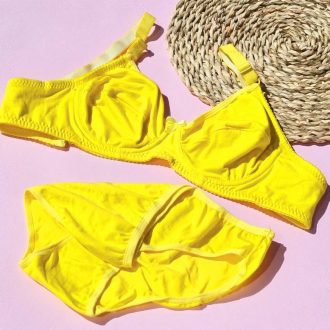 ست لباس زیز نخ پنبه فنر دار سما(زرد)