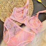 ست لباس زیر گیپور هارنس دار مدل کاج (صورتی)