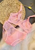 ست لباس زیر گیپور هارنس دار مدل کاج (صورتی)