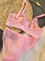 ست لباس زیر گیپور هارنس دار مدل کاج (صورتی)