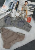 ست لباس زیر گیپور هارنس دار مدل کاج (طوسی کدر)