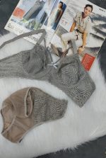 ست لباس زیر گیپور هارنس دار مدل کاج (طوسی کدر)