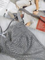 ست لباس زیر گیپور هارنس دار مدل کاج (طوسی کدر)