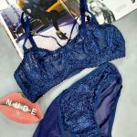 ست لباس زیر گیپور هارنس دار مدل فلور(سورمه ای)